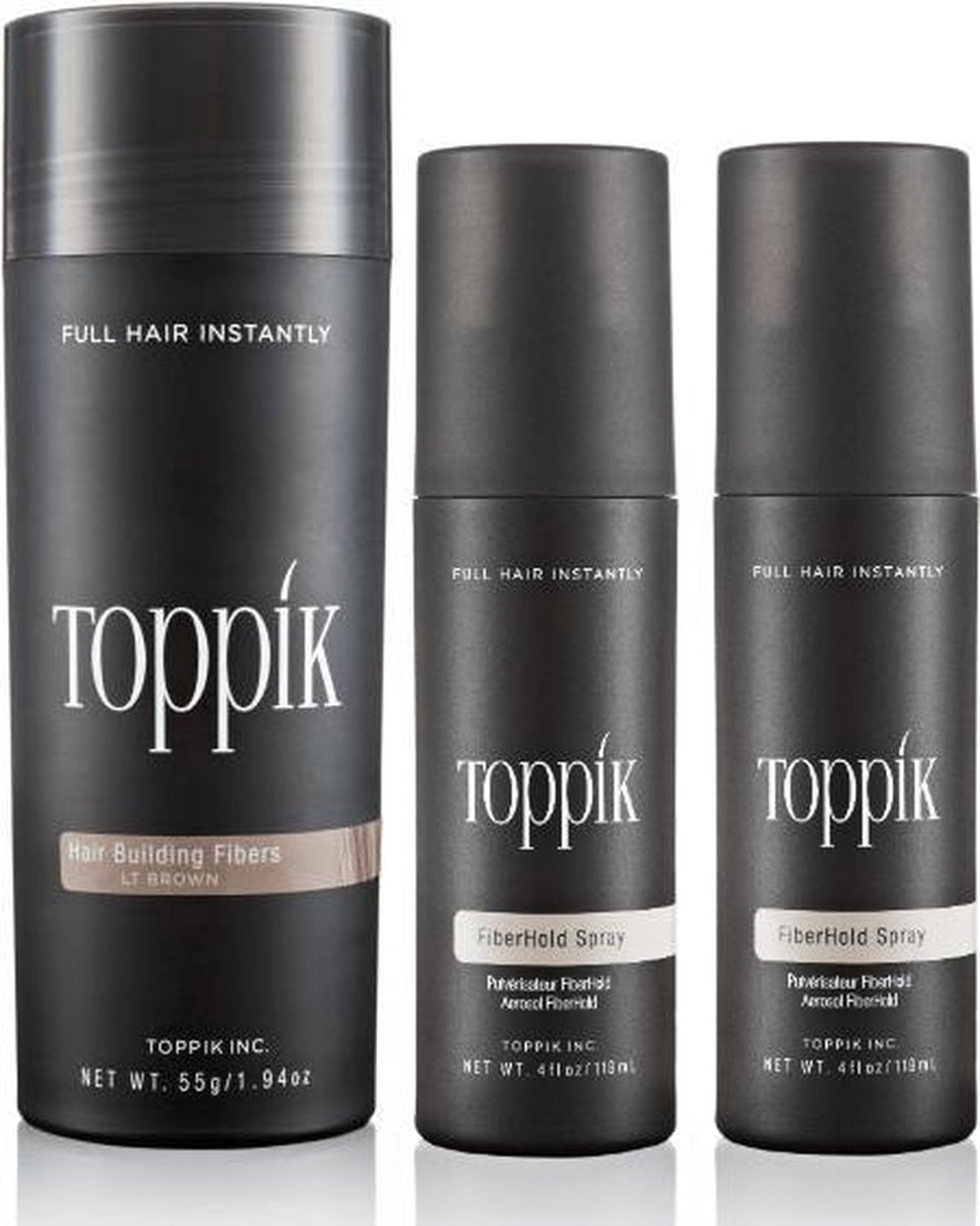 Toppik Hair Fibers Voordeelset Lichtbruin - Toppik Hair Fibers 55 gram + 2 x Toppik Fiberhold Spray 118 ml - Voor direct voller haar