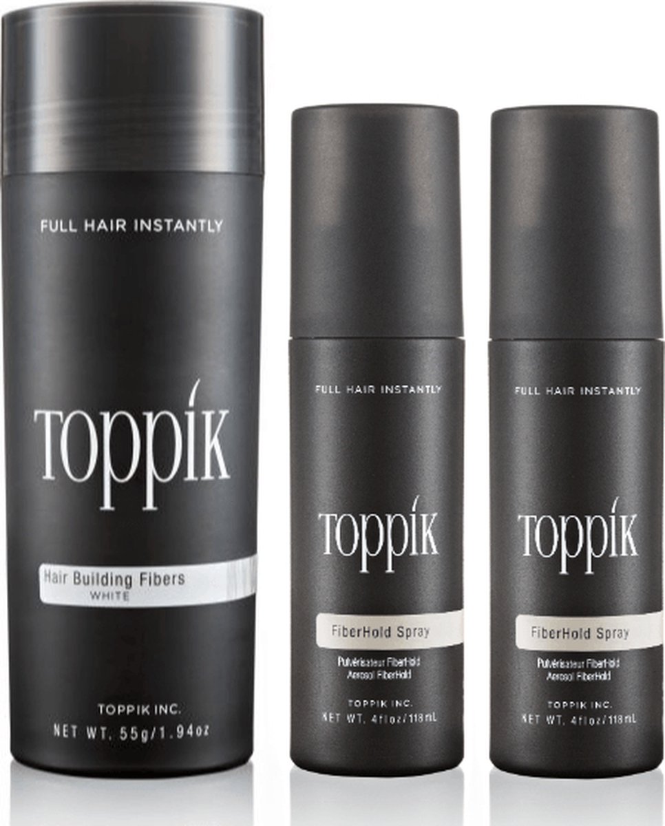 Toppik Hair Fibers Voordeelset Wit - Toppik Hair Fibers 55 gram + 2 x Toppik Fiberhold Spray 118 ml - Voor direct voller haar
