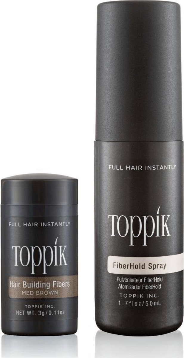 Toppik Hair Fibers Probeerset Middenbruin - Toppik hair fibers 3 gram + 50 ml Fiberhold Spray - Handig voor op reis