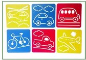 Teken Sjablonen Kinderen - Stencils Tekenen - Voertuigen - Auto, Bus, Helikopter, Vliegtuig, Fiets, Vrachtwagen  - 6 stuks