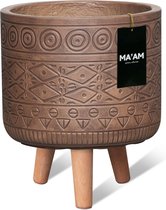 Pot de fleur cylindre Fay sur pied/pieds/standard - marron antique - style bohème - cache-pots tendance - pieds en bois - diamètre 27cm - intérieur/extérieur