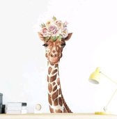 Giraffe muur, deur (kliko)raamstickerdecoratie afbeelding giraffe met bloemen op haar hoofd