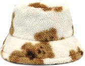 Bucket Hat - Teddy Beer Hoed Nepbont Winter Muts Matching - Wit
