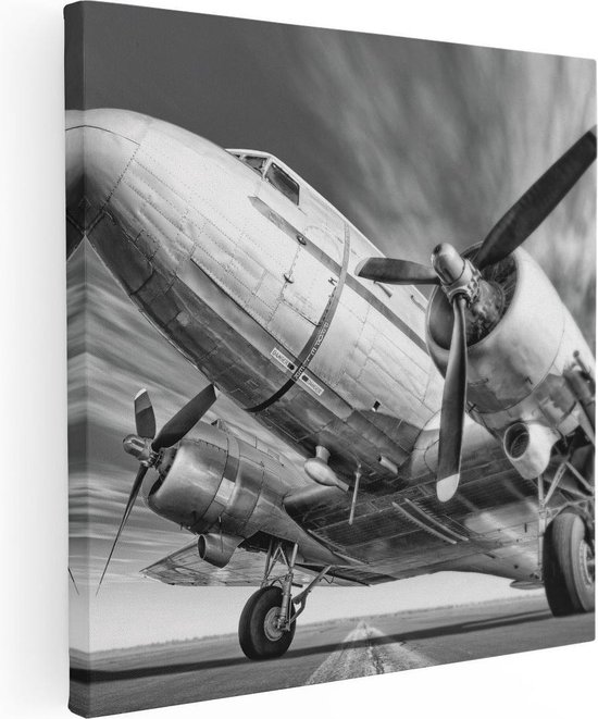 Artaza Canvas Schilderij Oud Vliegtuig Op De Landingsbaan - 60x60 - Foto Op Canvas - Canvas Print
