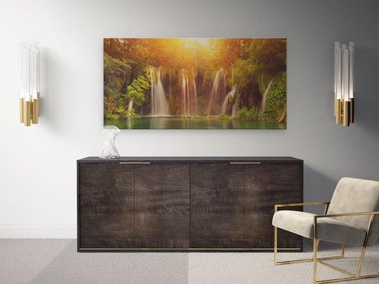 Artaza - Peinture Sur Toile - Chutes d'eau Au Lac Vert Avec Soleil - 100x50 - Groot - Photo Sur Toile - Impression Sur Toile