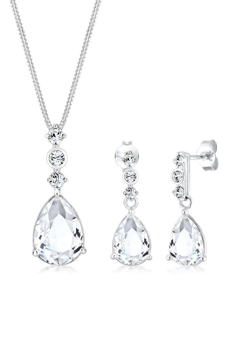 Elli PREMIUM Dames Sieraden Set Dames druppels kostbare set oor hanger met kristallen in 925 sterling zilver