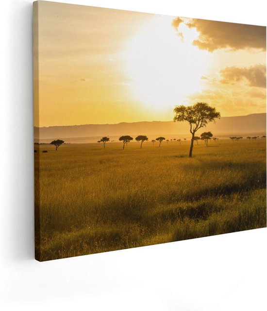 Artaza Canvas Schilderij Zonsondergang In De Savanne - 100x80 - Groot - Foto Op Canvas - Canvas Print