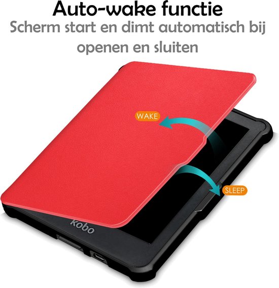 Hoesje Geschikt voor Kobo Clara HD Hoes Bescherm Hoesje Case Sleep Cover - Hoes Geschikt voor Kobo Clara HD Hoesje - Rood van Hoesje  — afbeelding 2
