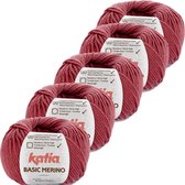 Basic Merino - kleur 75_Framboosrood - bundel 5 bollen 50 gr.  van 120 m.