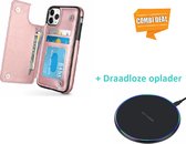Wallet Case geschikt voor Apple iPhone 11 Pro - roze met draadloze oplader