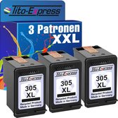 Set van 3x gerecyclede inkt cartridges voor HP 305XL 305 XXL Zwart