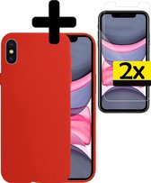Hoes voor iPhone Xs Hoesje Rood Siliconen Case Met 2x Screenprotector - Hoes voor iPhone Xs Hoesje Hoes met 2x Screenprotector - Rood