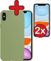 Hoesje Geschikt voor iPhone X Hoesje Siliconen Case Hoes Met 2x Screenprotector - Hoes Geschikt voor iPhone X Hoes Cover Case - Groen