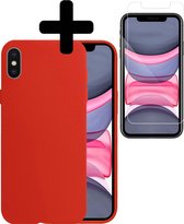 Hoes voor iPhone Xs Hoesje Rood Siliconen Case Met Screenprotector - Hoes voor iPhone Xs Hoesje Hoes met Screenprotector - Rood