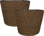 Set van 4x stuks plantenpot/bloempot van jute/zeegras diameter 22 cm en hoogte 19 cm camel bruin - Met binnenkant van plastic