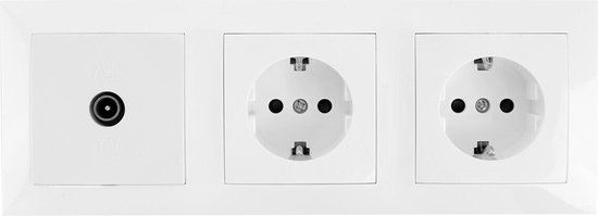 Prise coaxiale - Prise murale - Igia Cika - Intégrée - Prise d'alimentation 2 voies - Coax 1 voie - Terre de protection - Incl. Cadre de couverture - Wit