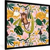 Fotolijst incl. Poster - Jungle - Dieren - Roze - 40x40 cm - Posterlijst
