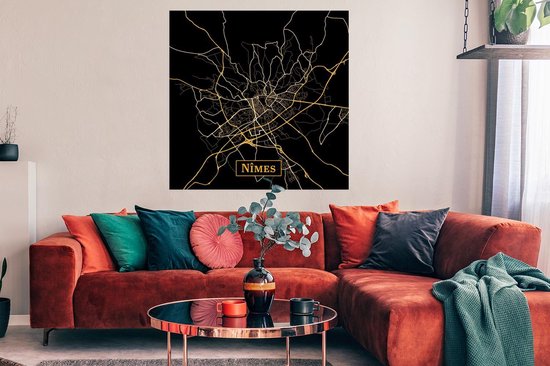 Poster Carte - Nîmes - Or - Zwart - 100x100 cm XXL