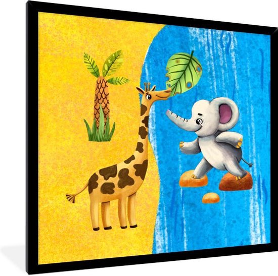Fotolijst incl. Poster - Olifant - Giraffe - Strand - Zee - 40x40 cm - Posterlijst