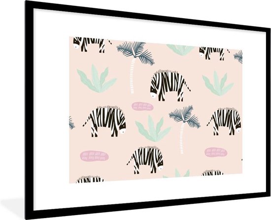 Fotolijst incl. Poster - Zebra - Boom - Pastel - 90x60 cm - Posterlijst