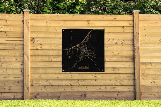 Chiffon de jardin Plan de la ville - Gouda - Or - Zwart - 100x100 cm - Carte