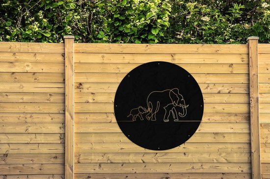 Garden Circle Elephant - Or - Zwart - Simple - 120x120 cm - Affiche de Jardin Ronde - Extérieur - XXL