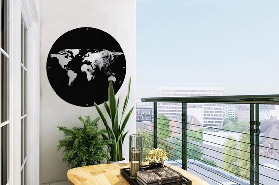 Garden Circle Wereldkaart - Lion - Zwart Wit - 60x60 cm - Affiche de Jardin Ronde - Extérieur