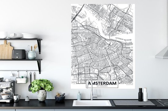 Affiche Plan de la ville - Amsterdam - Zwart - Wit - 90x120 cm