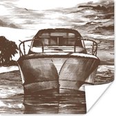 Poster Boot - Zee - Zwart - Wit - 75x75 cm