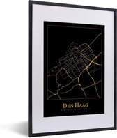Fotolijst incl. Poster - Kaart - Den Haag - Goud - Zwart - 30x40 cm - Posterlijst