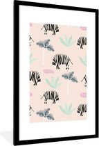 Fotolijst incl. Poster - Zebra - Planten - Roze - 60x90 cm - Posterlijst