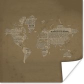 Poster Wereldkaart - Bruin - Krant - 30x30 cm