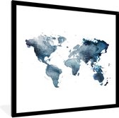 Fotolijst incl. Poster - Wereldkaart - Waterverf - Blauw - 40x40 cm - Posterlijst