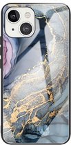 iPhone 13 Mini Hoesje Blauw / Goud Marmer - Cacious (Marble Serie)