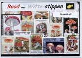 Rood met witte stippen – Luxe postzegel pakket (A6 formaat) : collectie van verschillende postzegels van rode paddestoelen en witte stippen – als ansichtkaart in een A6 envelop - authentiek cadeau - kado - geschenk - kaart - kabouter - vliegenzwam