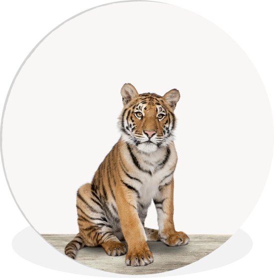 Wall Circle - Wall Circle Indoor - Tigre - Wit - Animaux - ⌀ 140 cm - Peintures Décoration murale - Tableaux Ronds