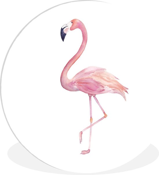 WallCircle - Wandcirkel ⌀ 30 - Flamingo - Veren - Roze - Ronde schilderijen woonkamer - Wandbord rond - Muurdecoratie cirkel - Kamer decoratie binnen - Wanddecoratie muurcirkel - Woonaccessoires