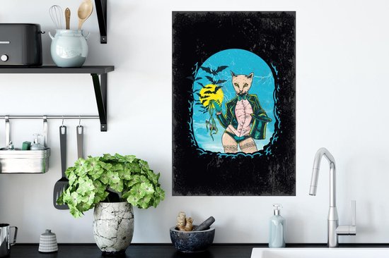 Stickers Stickers muraux - Vintage - Chat - Chapeau - 40x60 cm - Film adhésif