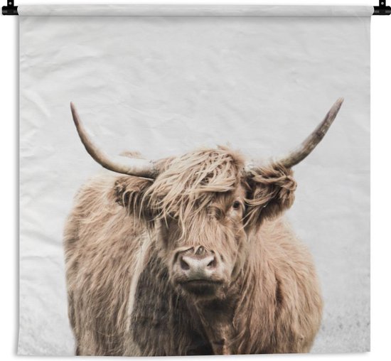 Wandkleed - Wanddoek - Portret Schotse Hooglander - Dieren - 90x90 cm - Wandtapijt