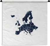 Wandkleed - Wanddoek - Europa kaart - Zwart - Wit - 150x150 cm - Wandtapijt