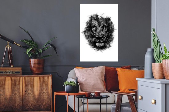 Stickers Stickers muraux - Lion - Zwart - Wit - 60x90 cm - Film adhésif