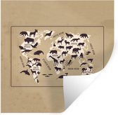 Muurstickers - Sticker Folie - Wereldkaart Kinderen - Dieren - Bruin - 100x100 cm - Plakfolie - Muurstickers Kinderkamer - Zelfklevend Behang XXL - Zelfklevend behangpapier - Stickerfolie