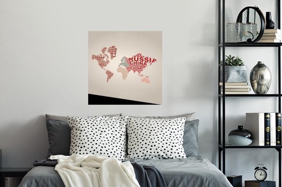 Muurstickers - Sticker Folie - Wereldkaart - Kleuren - Letters - 50x50 cm - Plakfolie - Muurstickers Kinderkamer - Zelfklevend Behang - Zelfklevend behangpapier - Stickerfolie