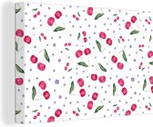 Canvas Schilderij Kersen - Fruit - Wit - 90x60 cm - Wanddecoratie