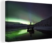 Canvas Schilderij IJsland - Noorderlicht - Groen - 90x60 cm - Wanddecoratie