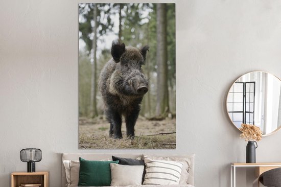 Sanglier parmi les arbres 120x180 cm - Tirage photo sur Toile (Décoration murale salon / chambre) / Animaux sauvages Peintures XXL / Groot format!
