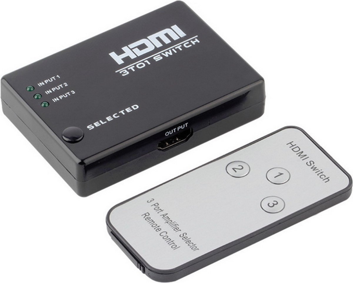 3 switch HDMI splitter Switch met afstandsbediening / HDMI hub 1080p / 3-in  en 1-uit | bol.com