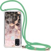 Casetastic Samsung Galaxy A21s (2020) Hoesje met koord - Lanyard Case - Soft Pink Gradient Cubes Print