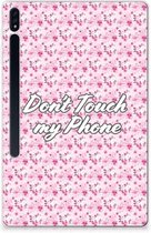 TPU Backcover Geschikt voor Samsung Galaxy Tab S7 Plus Hoesje met Tekst Flowers Pink Don't Touch My Phone met transparant zijkanten