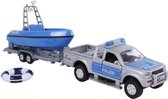 Duitse politiewagen met boot pull-back 27 cm blauw/grijs